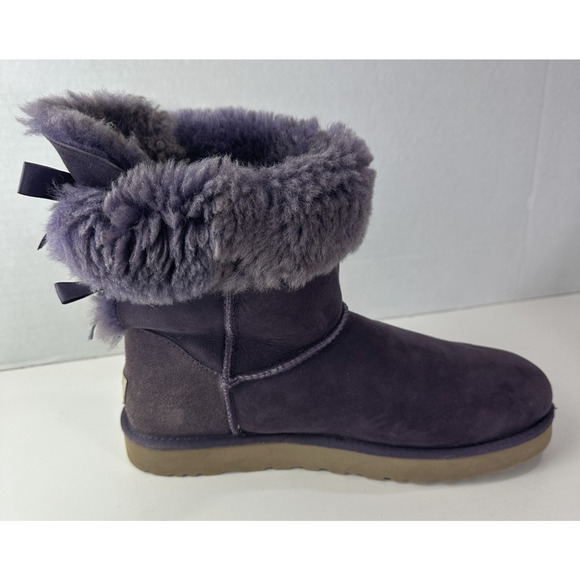 UGG Australia Bailey Bow Purple Suede Shearling Sheepskin Boots Size 10 *Flawed - Picture 4 of 13